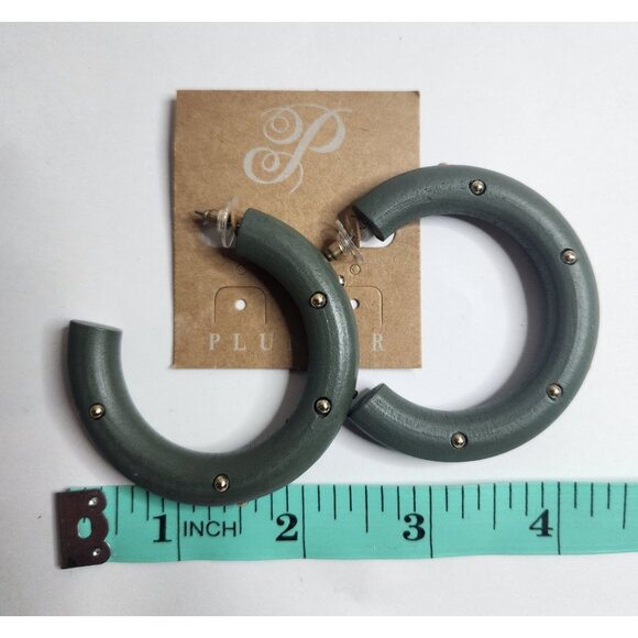 Plunder Olive Green Hoop Earrings With Stud Detailing statement - Picture 2 of 2